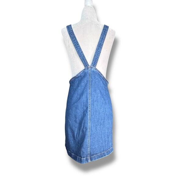 ModCloth Denim Overall Dress Embroidered Floral Owl Pocket Jumper Size Medium - Picture 5 of 9